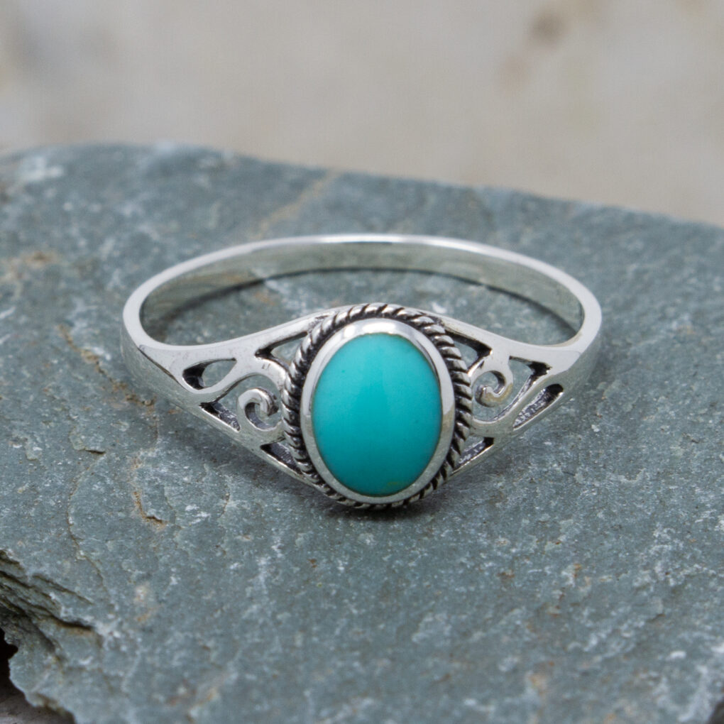 Silver Celtic Ring Imitation Turquoise Detail