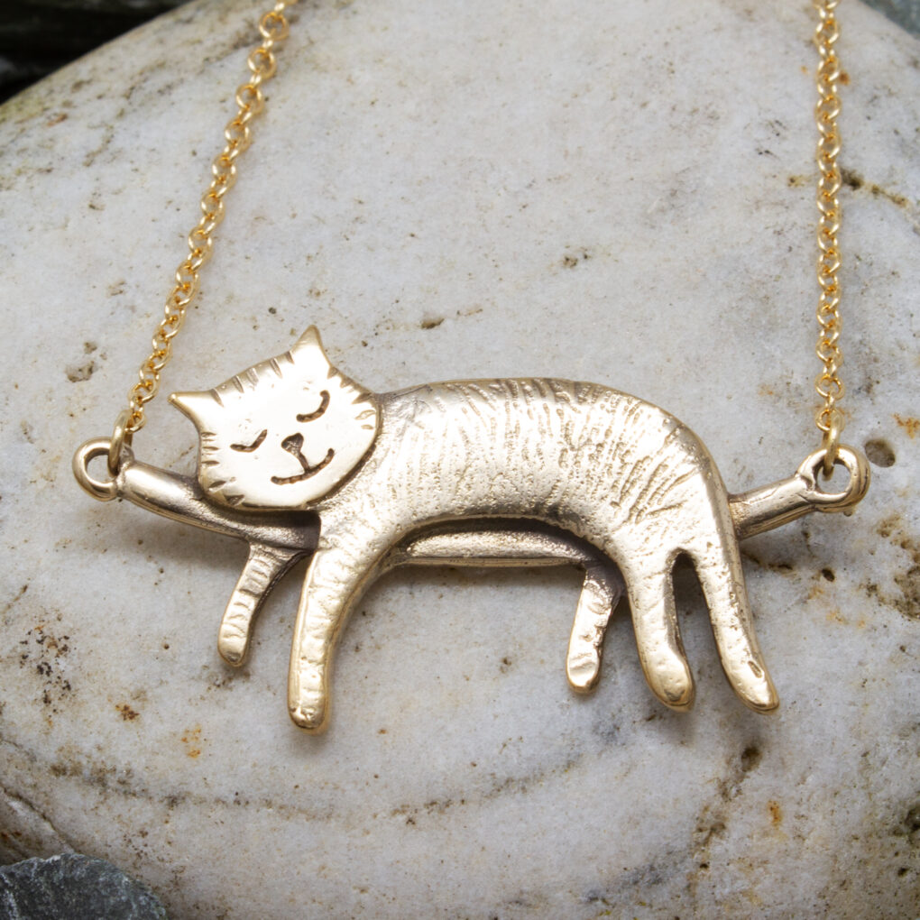 Bronze Sleeping Cat Necklace