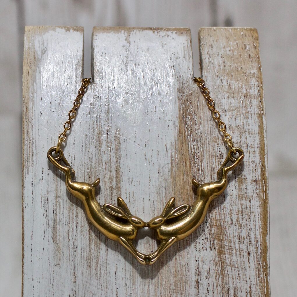 Bronze Kissing Hares Necklace