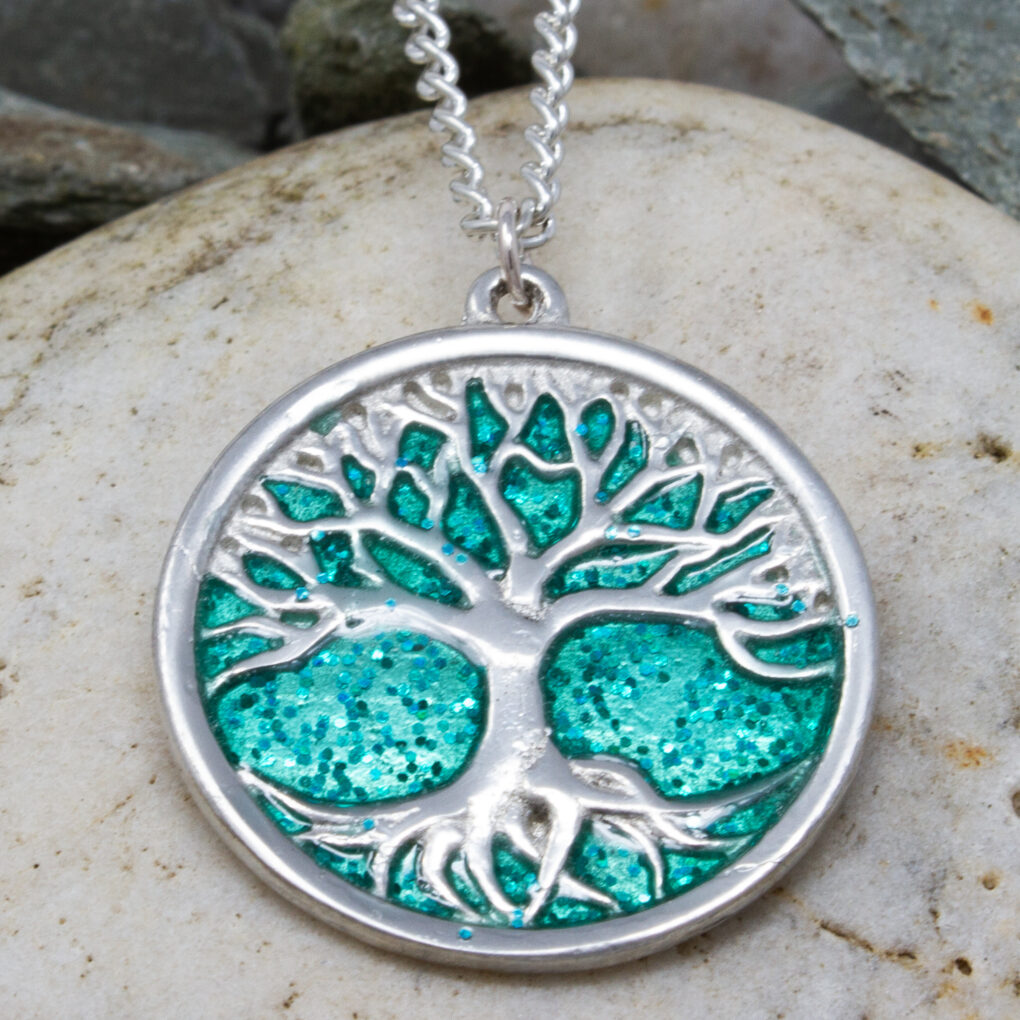 This is the green Tree of Life pendant made in Cornwall