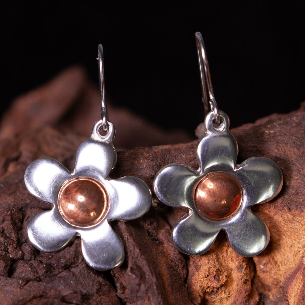 copper centre flower earrings