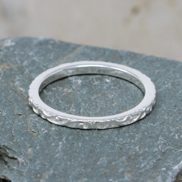 Fine Silver Stacking Ring With Embossed Details