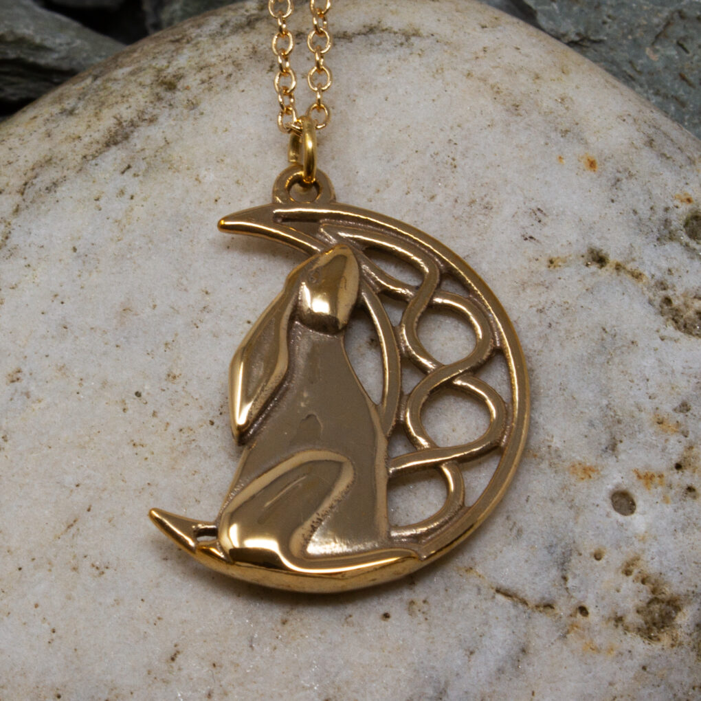 Bronze moon-gazing hare pendant