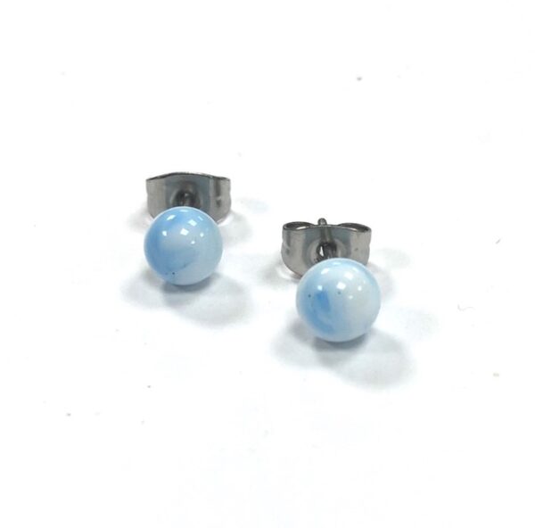 a lovely little pair of handmade glass stud earrings in a white and pale sky blue mix.