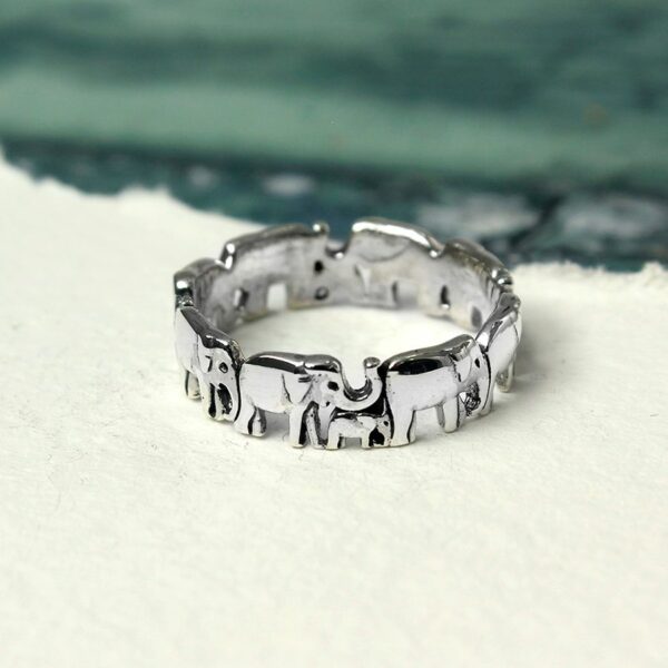 Sterling Silver Elephant family ring