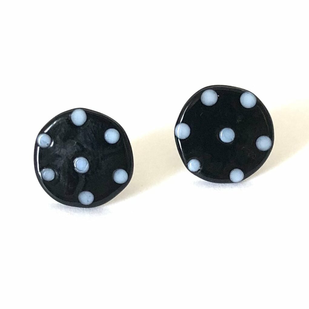 Dotty Black Glass Button Stud Earrings