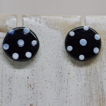 Dotty Black Glass Button Stud Earrings