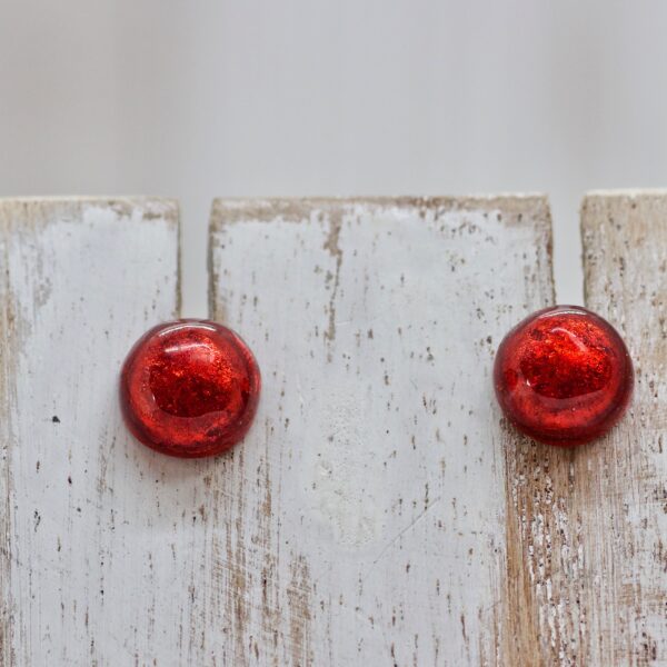 Small Cabouchon Stud Earrings - Red