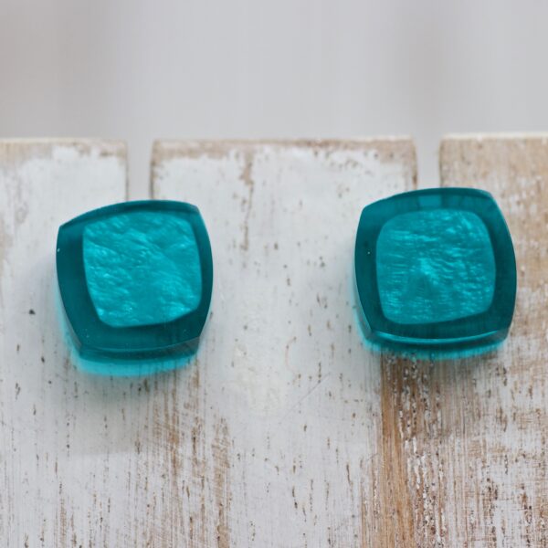 Abstract Square Stud Earrings - Peacock