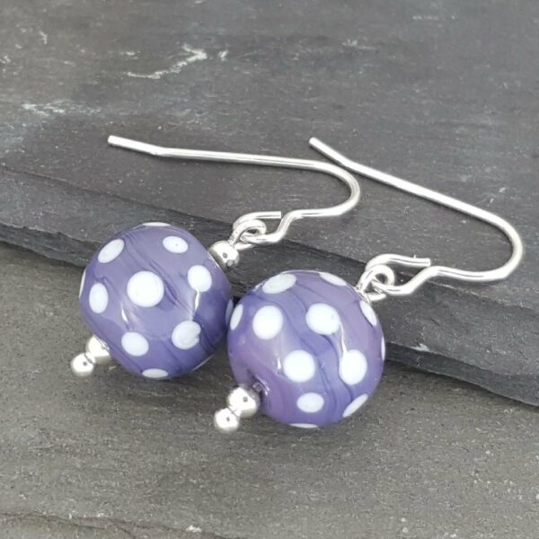 Polka Dot Glass Earrings - Purple