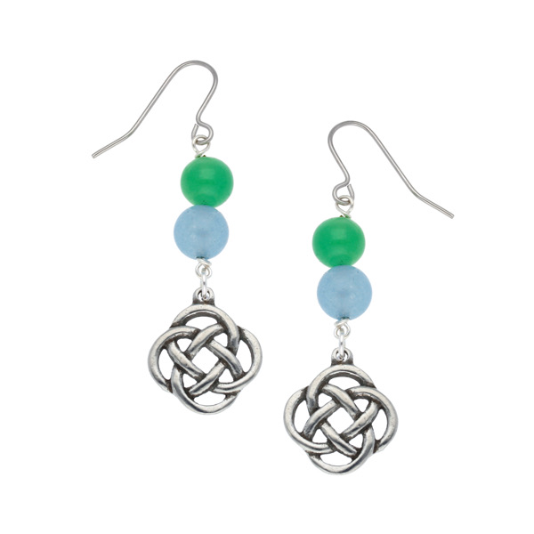Quadrant Knot Earrings With Jade and Blue Agate Beads