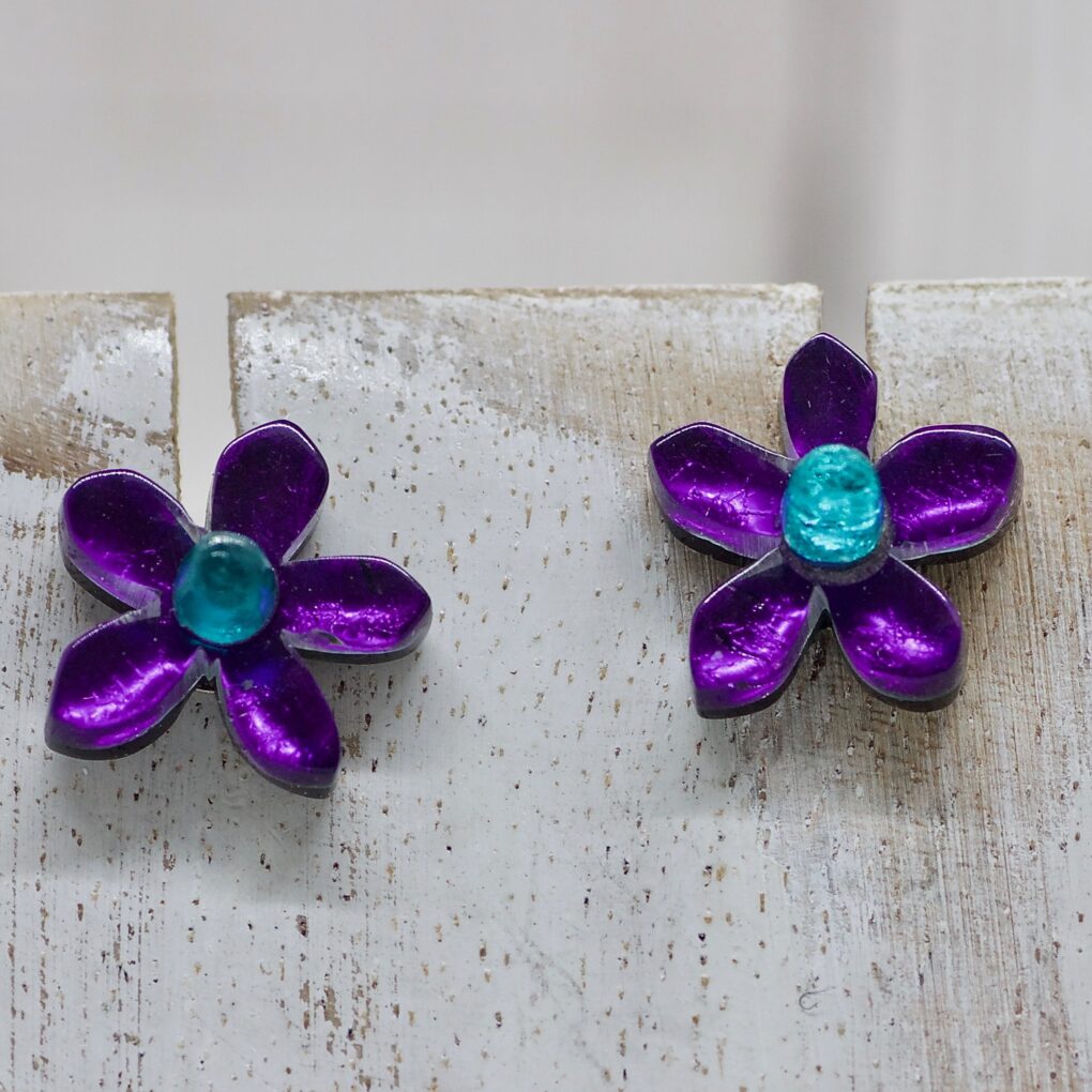 Flower Stud Earrings - Peacock