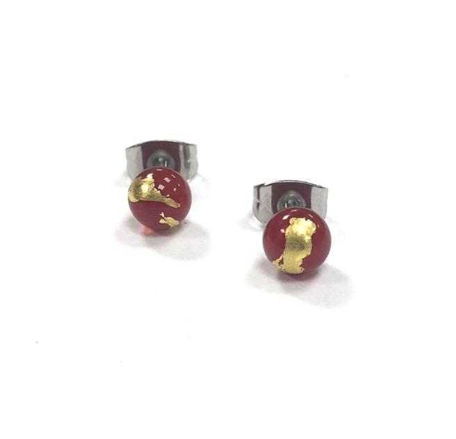 Red And Gold Glass Stud Earrings