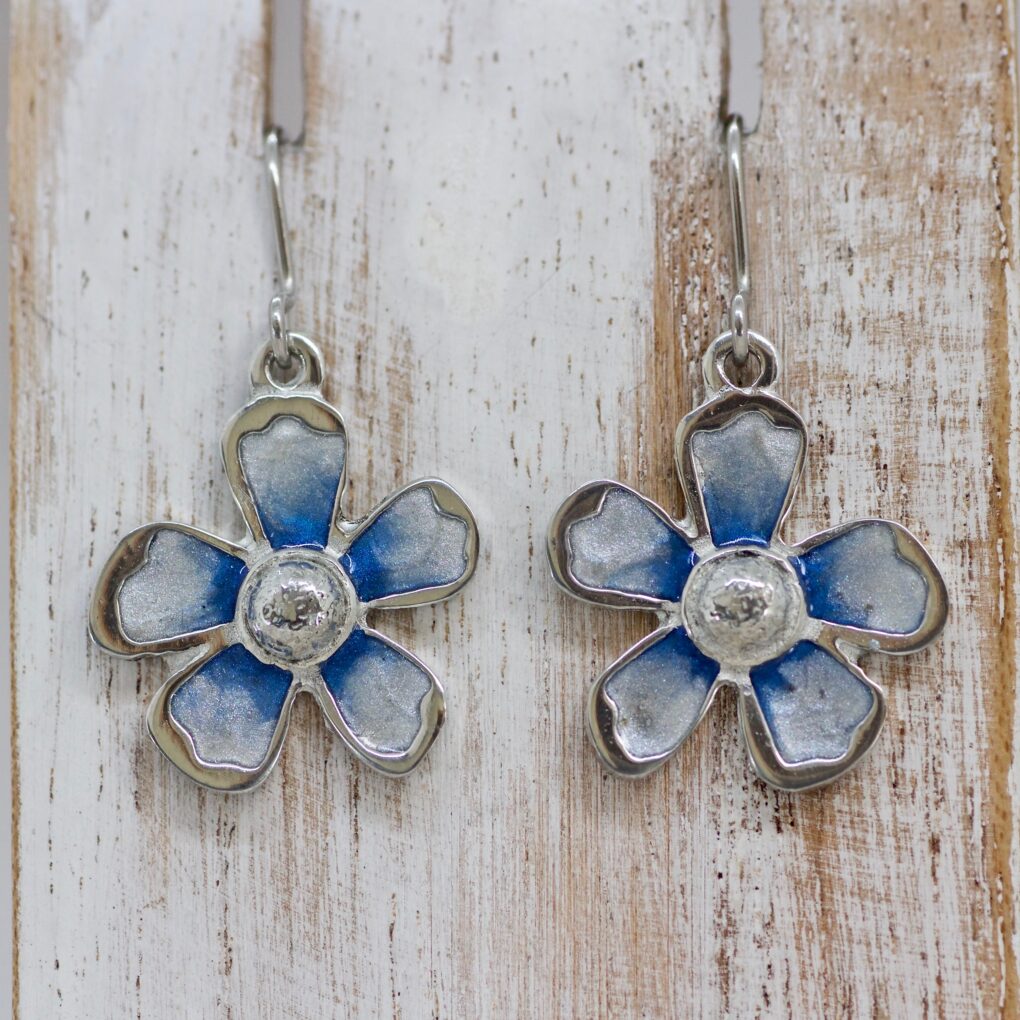 Blue and White Exotic Flower Earrings