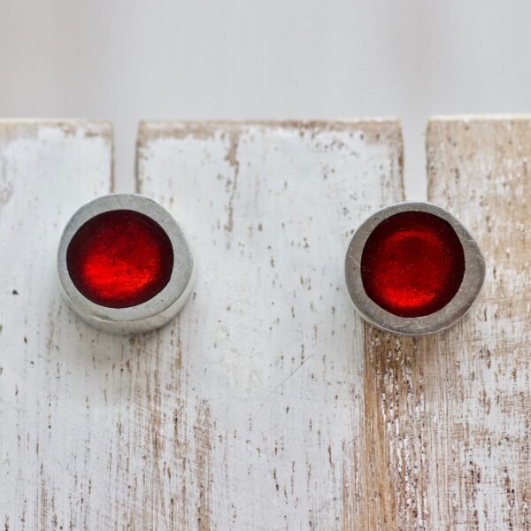 Button Stud Earrings - Red