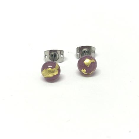 Thistle And Gold  Glass Stud Earrings