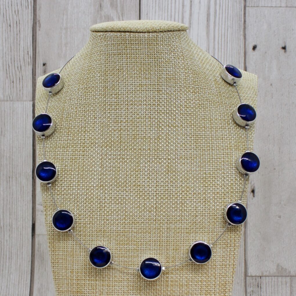 Metal Buttons Shiny Necklace - Navy