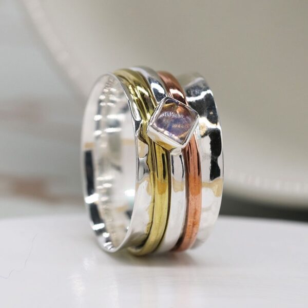 Silver Mixed Band and Moonstone Spinning Ring