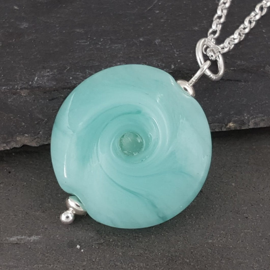 Swirl glass pebble necklace Apuldram Green