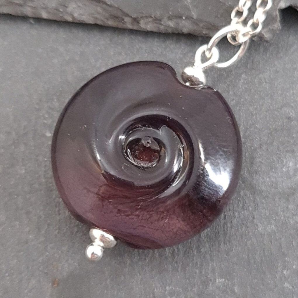 Swirl Glass Pebble Necklace Meon Mulberry