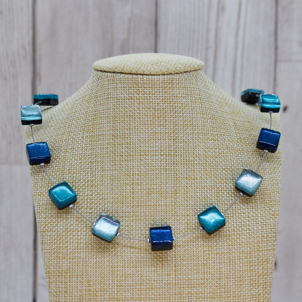 Square Buttons Necklace - Teal