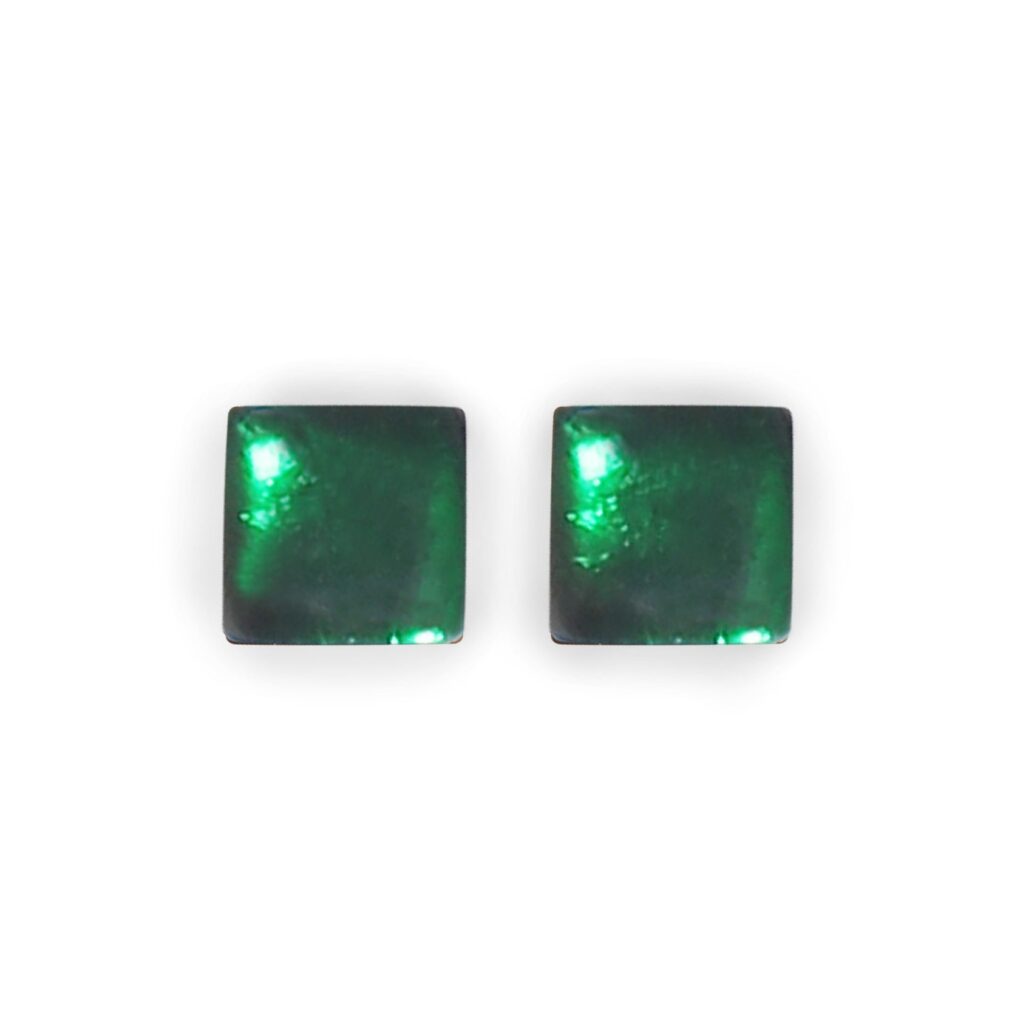 Square Button Studs -  Emerald