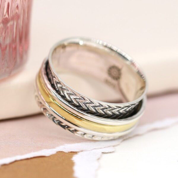 Sterling Silver Zig-Zag Spinning Ring With Mxed Bands
