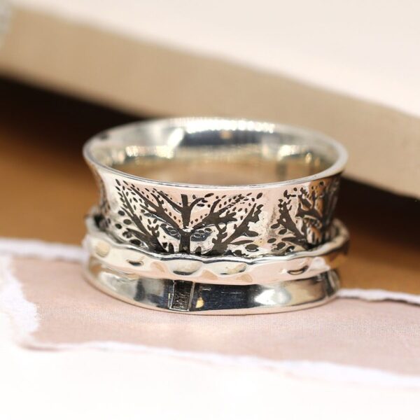 Sterling Silver Embossed Tree Spinning Ring