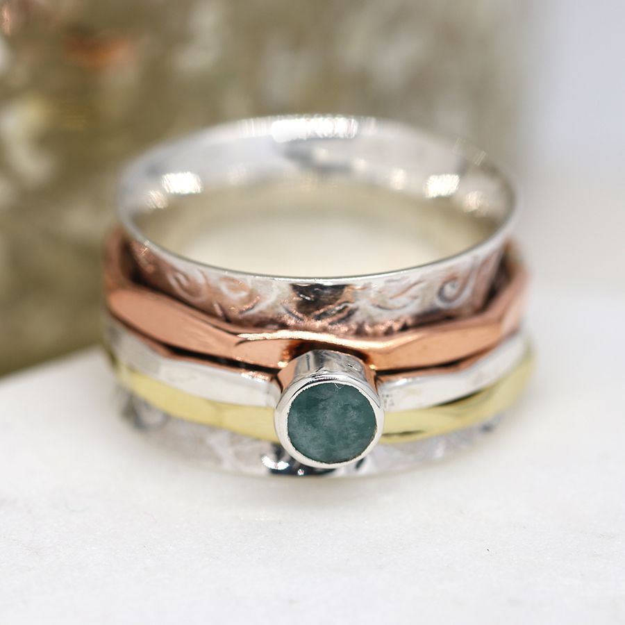 Sterling Silver Hammered Spinning Ring With Amazonite