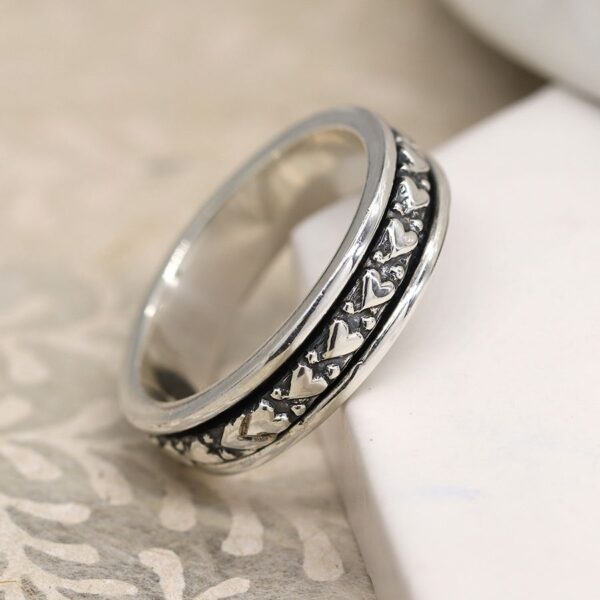 Sterling Silver Hearts And Dots Spinning Ring