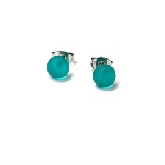 Frosted Glass Stud Earrings – Sea Green