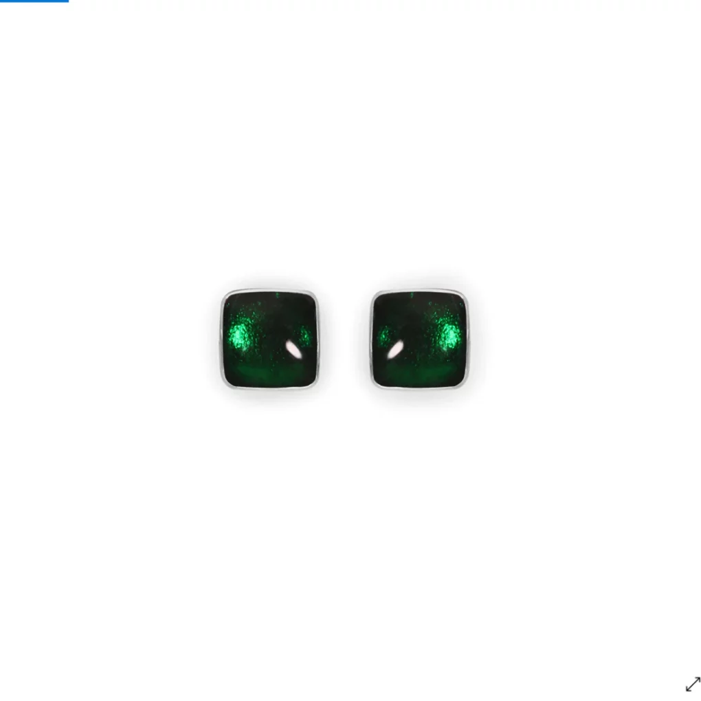 Square Button Studs -  Emerald