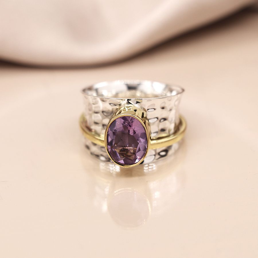 Hammered Silver and Amethyst Spinning Ring