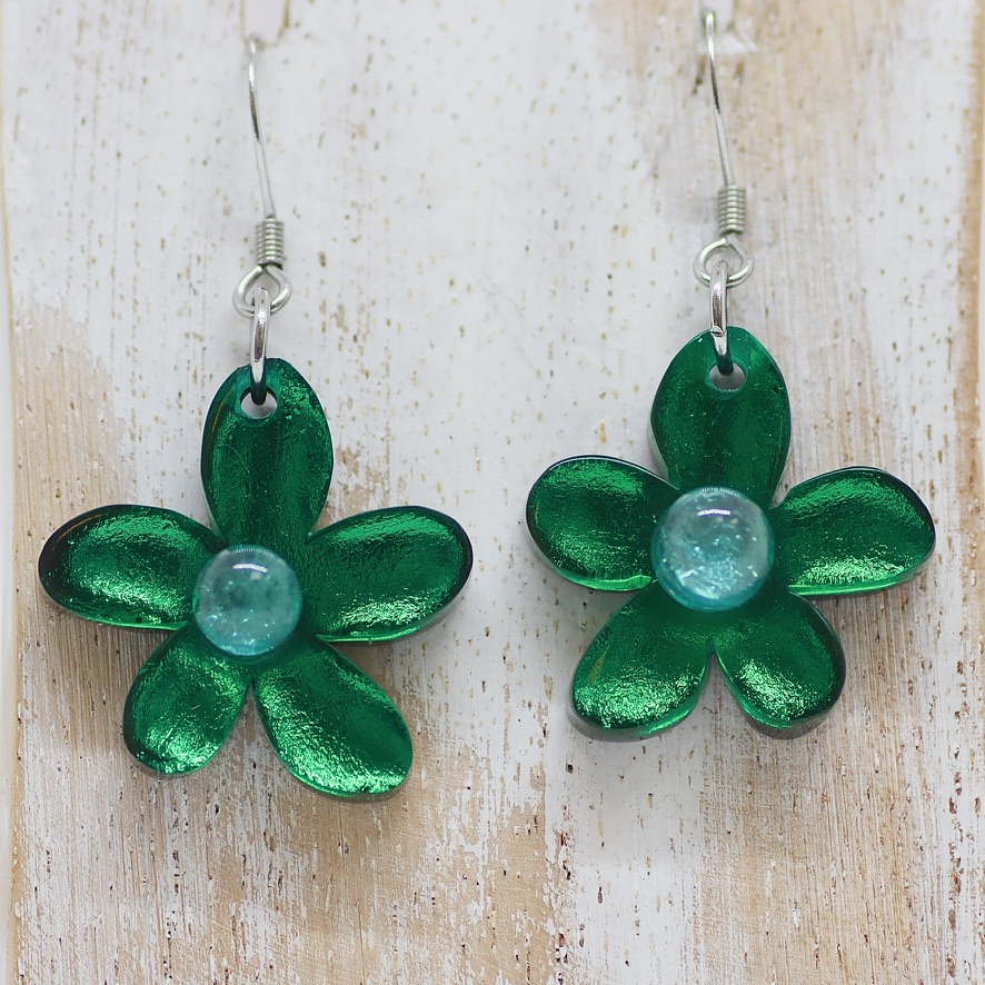 Flower Earrings - Emerald
