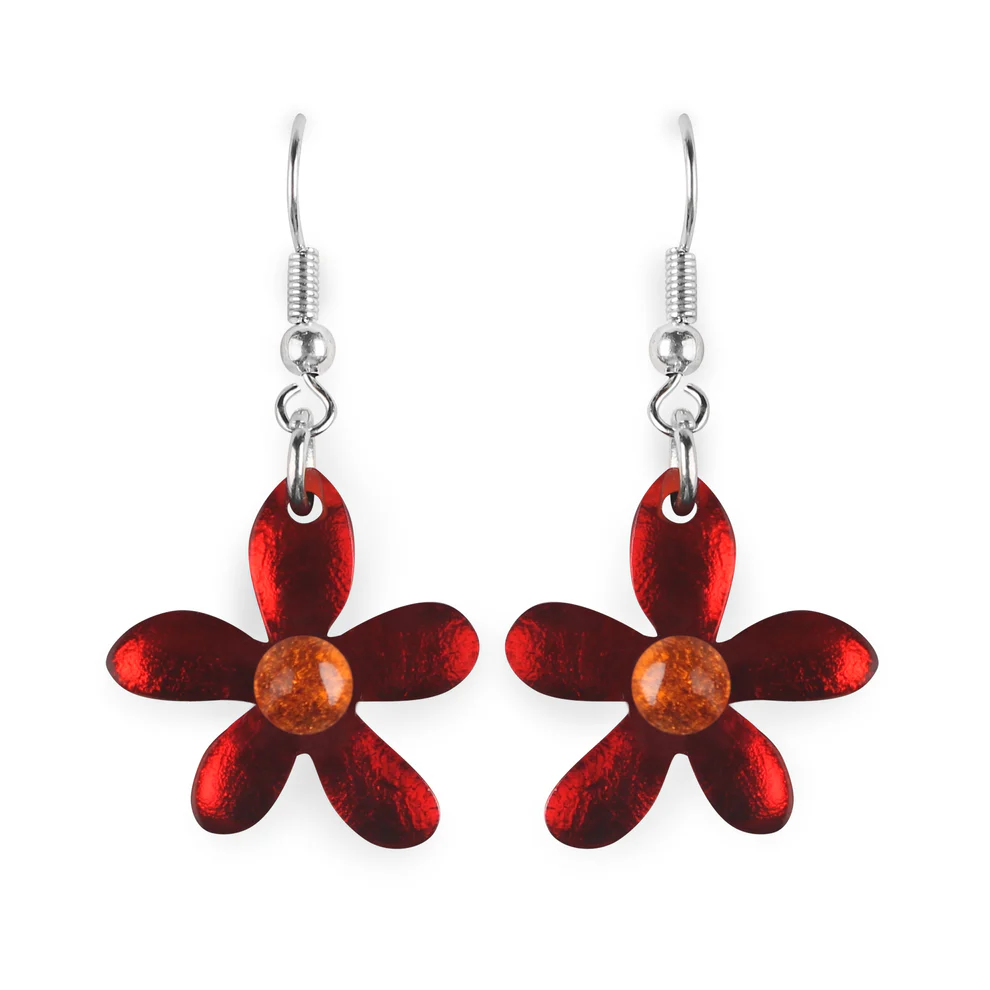 Flower Earrings - Red